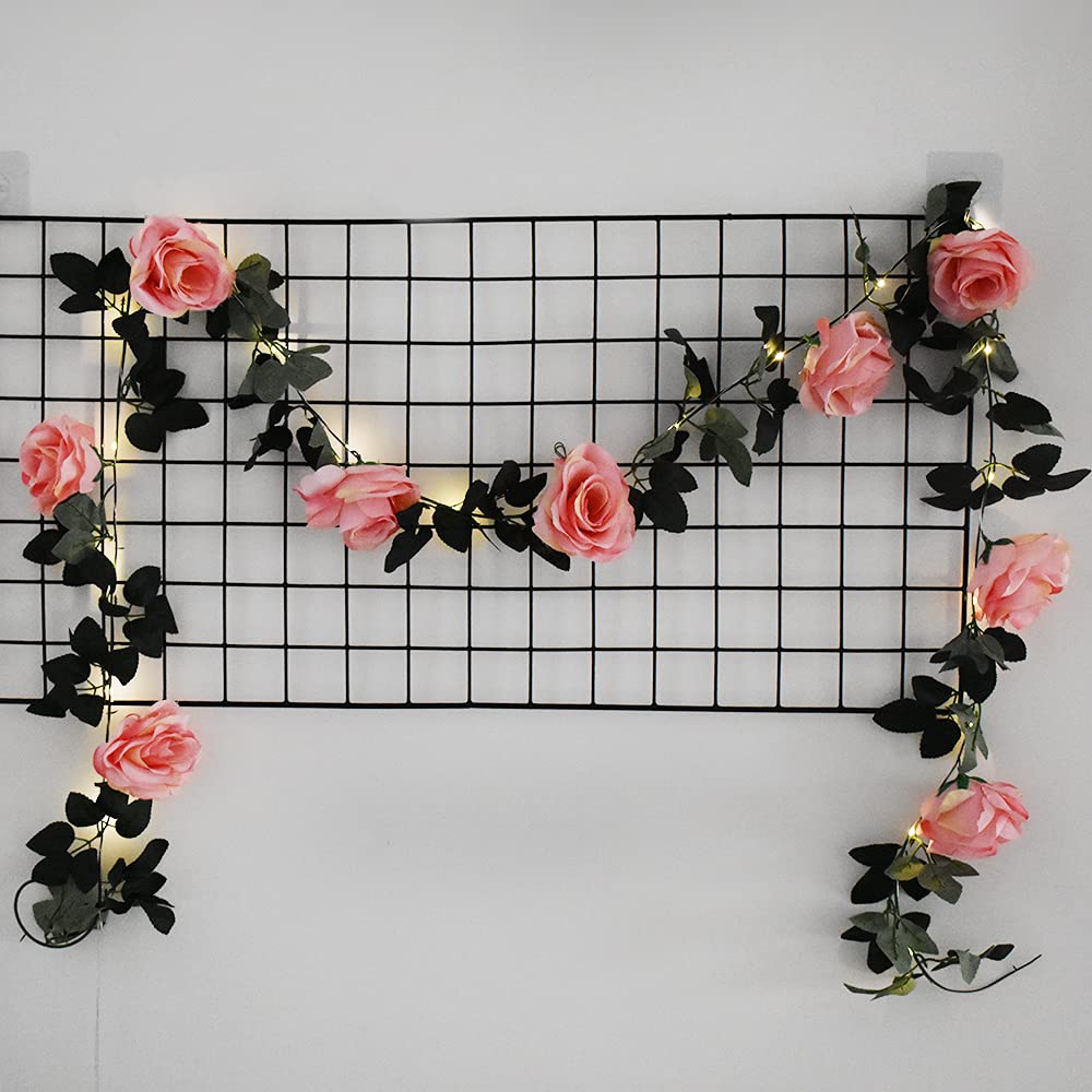 GUOCHENG 8ft 20LED Rose Fairy Lights, Artificial Flower Garland with Copper Wire - Romantic Wedding Bouquets, Christmas Decor, Party Centerpieces, Home Decoration (Peach) - Perfect for Bedroom, Garden, and Indoor Lighting