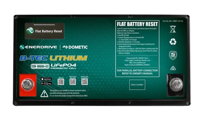 Enerdrive B-TEC 12V 100AH LiFePO4 Deep Cycle Battery - Lithium Iron Phosphate Rechargeable Battery for Solar Power, RV, Marine & Off-Grid Applications