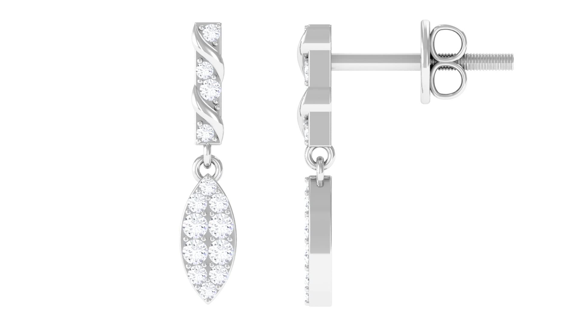 14K Solid Gold Diamond Leaf Drop Dangle Earrings for Women - April Birthstone Jewelry, Elegant Illusion Set Earrings for Party, Wedding & Special Occasions