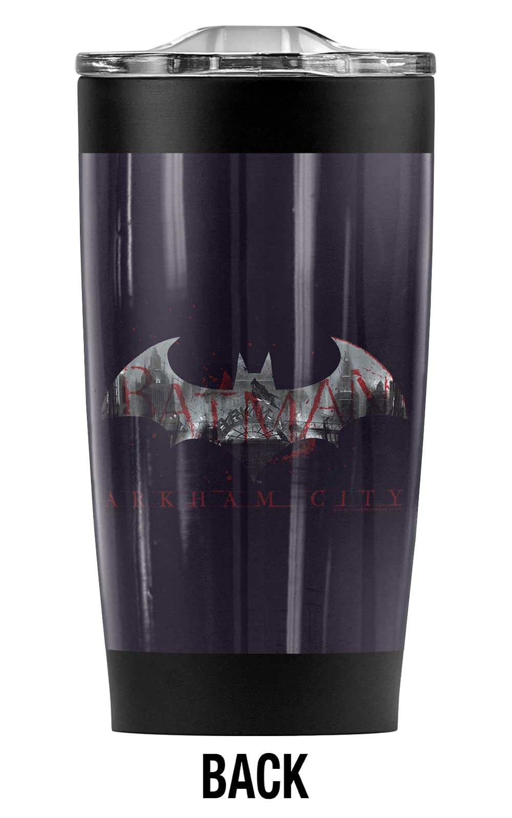 Batman: Arkham City Themed 20oz Stainless Steel Vacuum Insulated Tumbler - Double Wall Insulation & Leakproof Sliding Lid - Keeps Hot/Cold for Hours - Perfect for Coffee, Tea, Iced Drinks - Ideal for Office, Commuting, Gym & Outdoor Activities