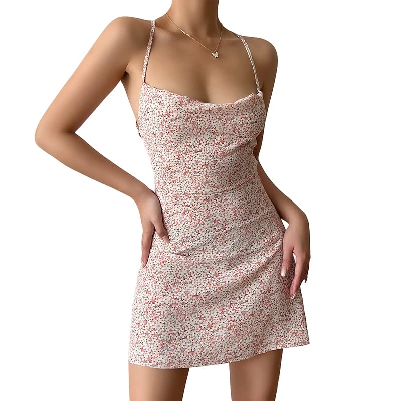 Sexy Floral Backless Strappy Dress for Women - Summer Suspender Mini Dress (Pink, Size S) | Perfect for Beach Parties, Date Nights & Vacations