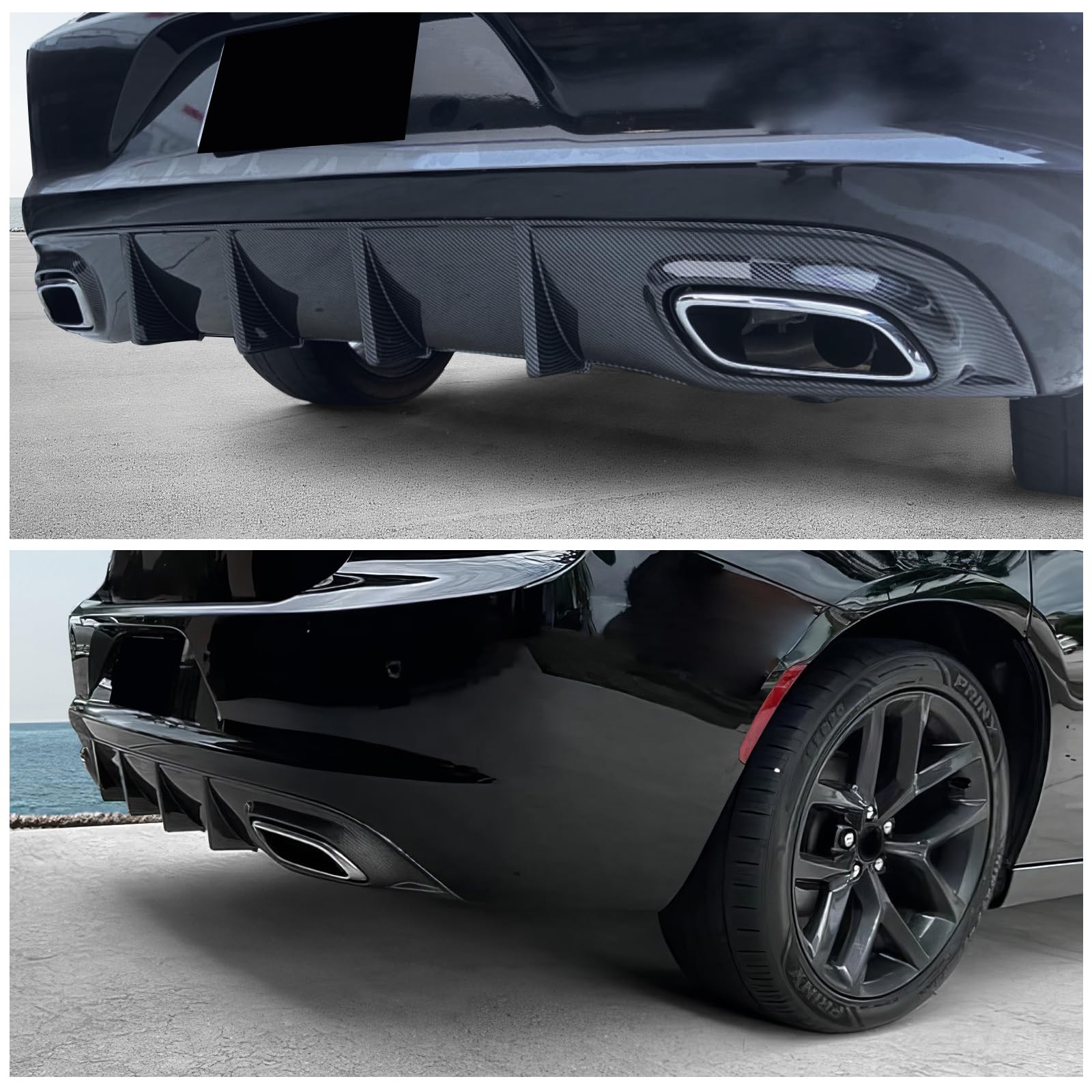 FREEMOTOR802 Rear Diffuser V2 Style - Carbon Fiber Print PP Spoiler for 2015-2023 Dodge Charger Base & SXT Trims | Enhanced Aerodynamics & Sporty Look | Perfect for Car Upgrades & Street Racing