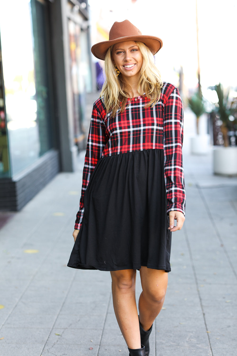 Festive Plaid Babydoll Dress for Women - Holiday Party Outfit & Christmas Photo Shoot