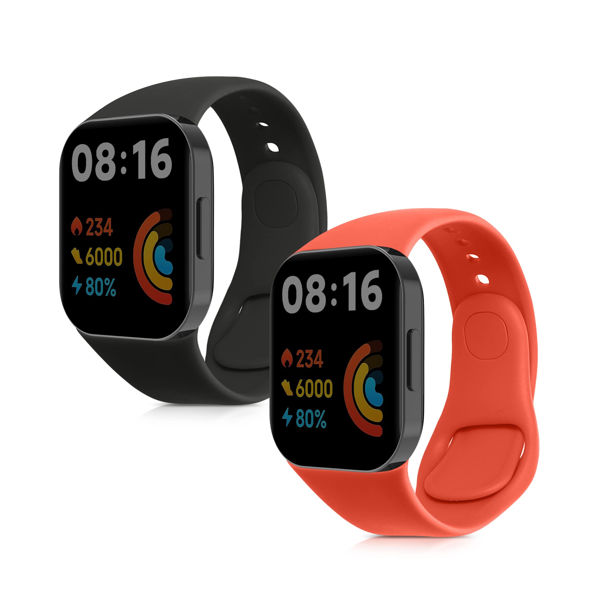 kwmobile Replacement Silicone Watch Straps for Xiaomi Redmi Mi Watch Lite 3 / Redmi Watch 3 - 2-Pack Durable Sport Bands (Black/Dark Blue) for Gym, Running & Everyday Wear