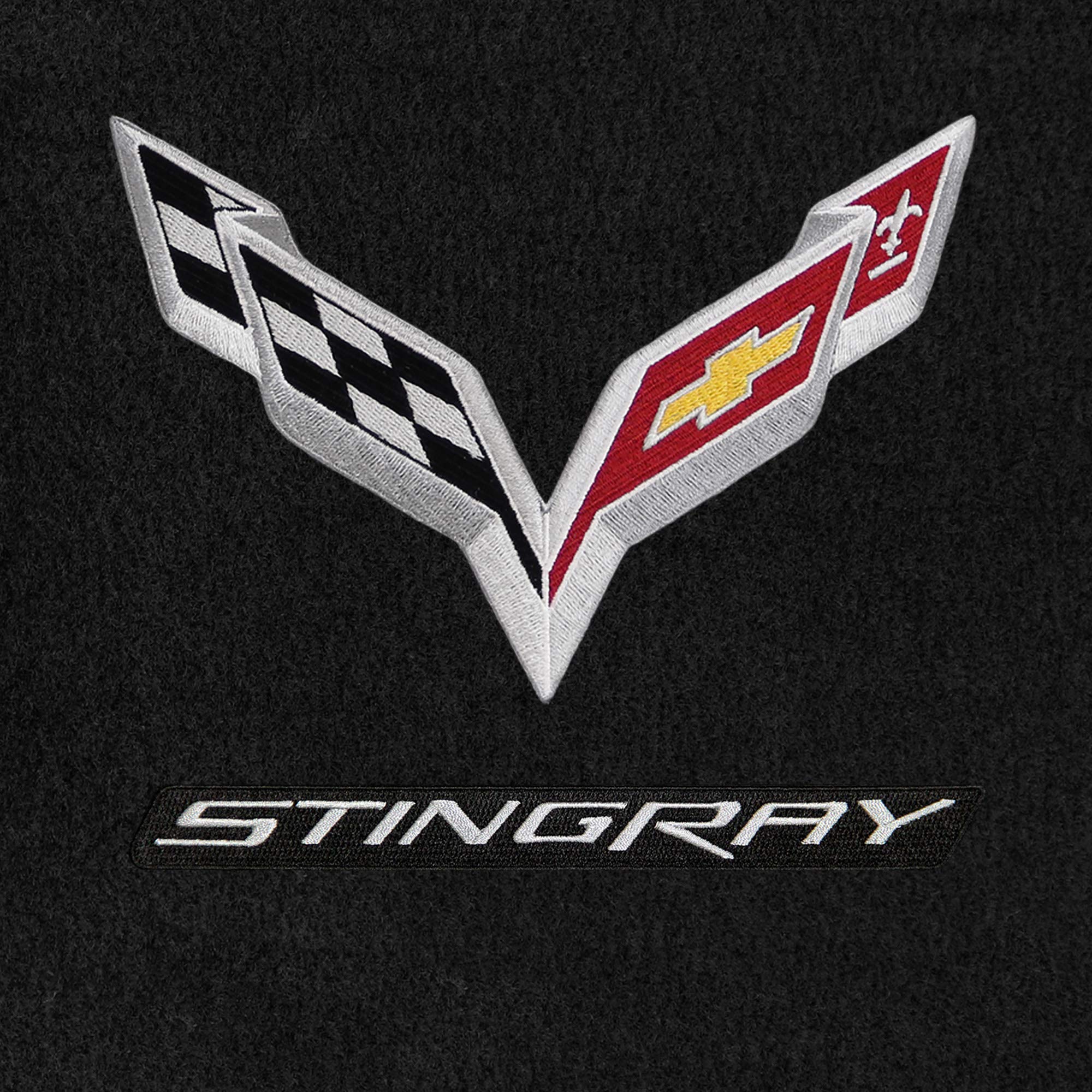 Premium Custom-Fit Carpeted Floor Mats for 2014-2019 Corvette C7 - Luxury Car Floor Liners (Charcoal, Convertible - Stingray Flags) | Perfect for Daily Commuting, Road Trips & Car Shows