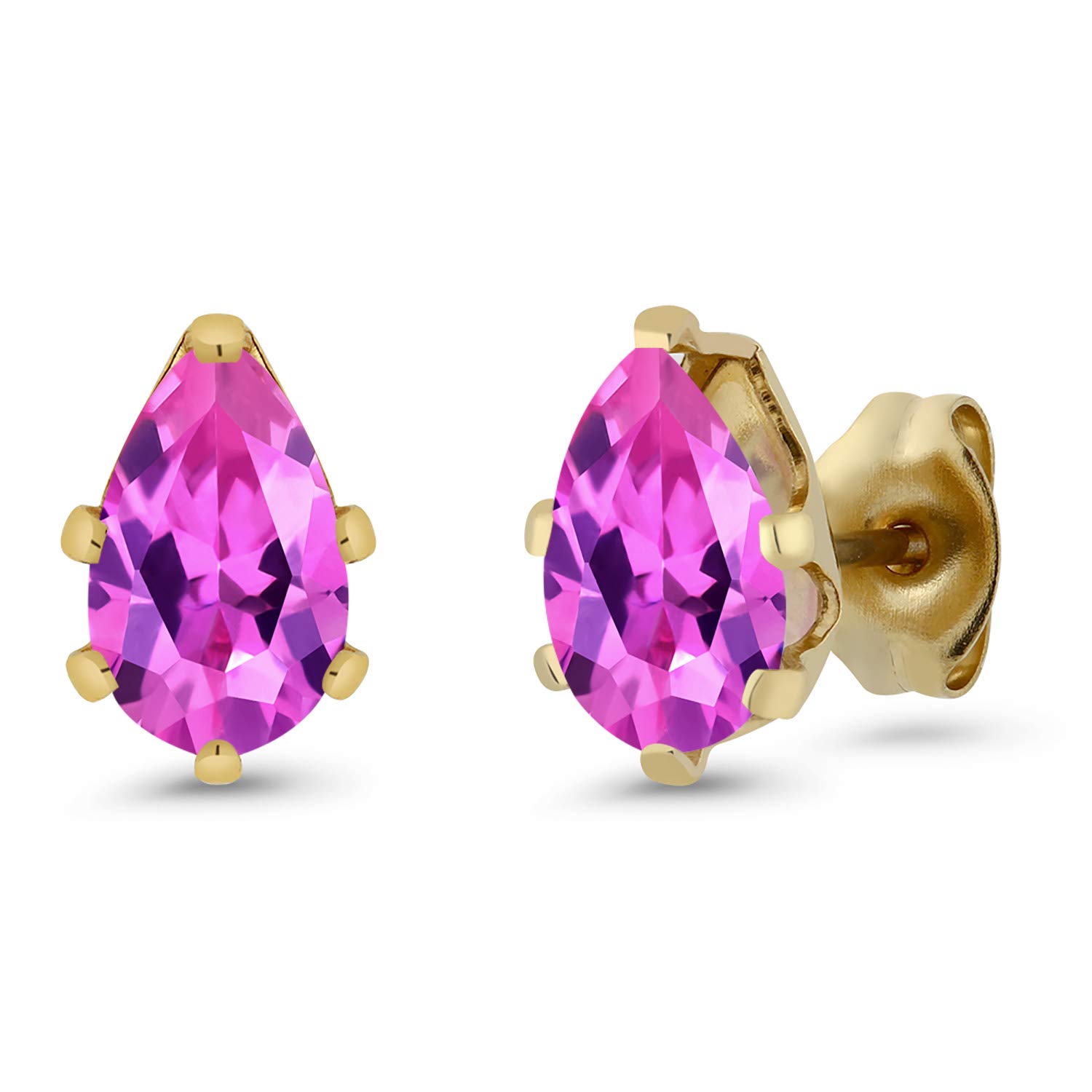2.00 Ct Pink Created Sapphire Stud Earrings for Women & Men - 8x5mm Brass Yellow Gold Plated - Elegant Gift for Valentine's Day, Anniversary & Special Occasions