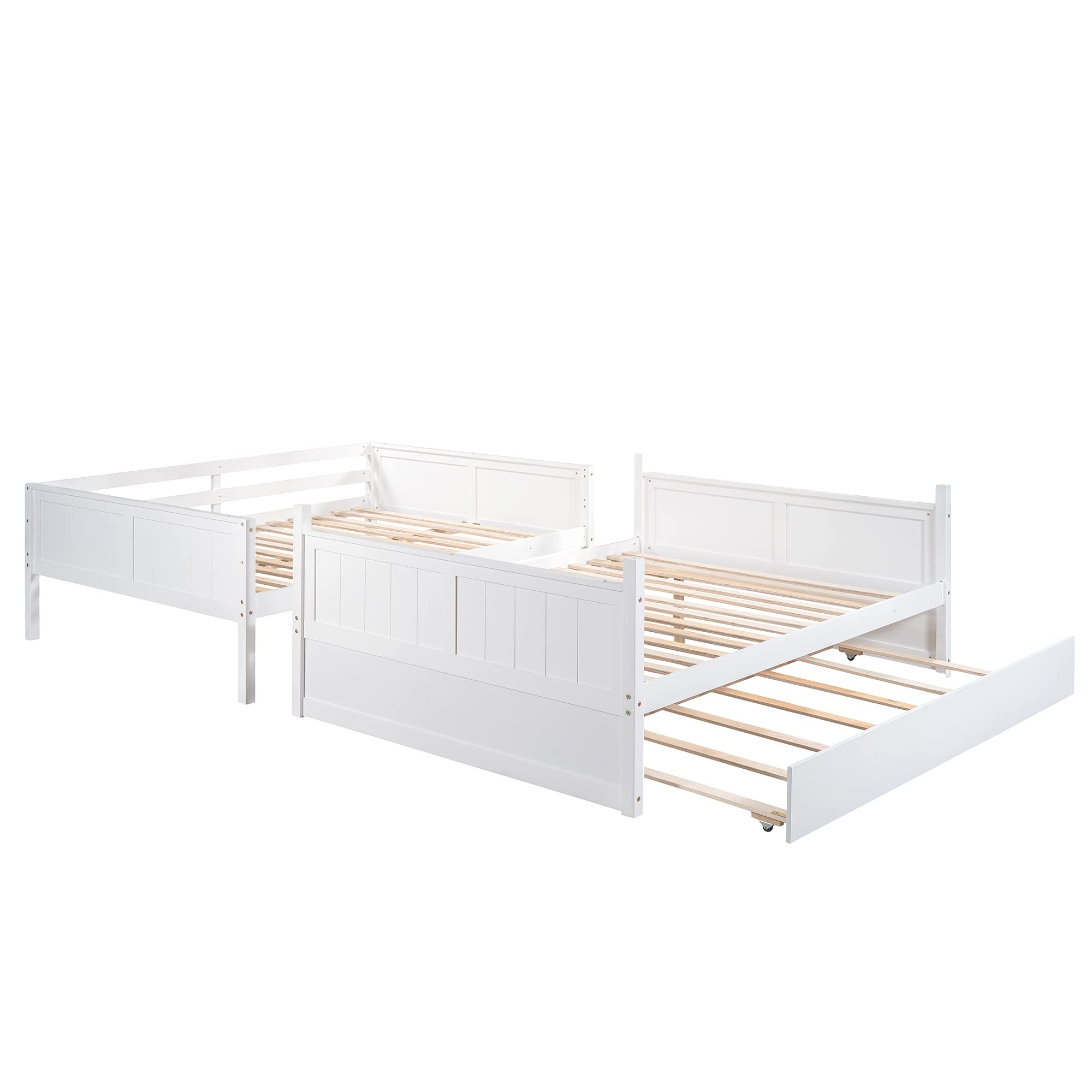 Harper & Bright Designs Full Over Full Bunk Bed for Kids & Teens - Solid Wood Detachable Bunk Bed Frame with Twin Trundle - Perfect for Small Bedrooms, Guest Rooms & Kids' Shared Spaces