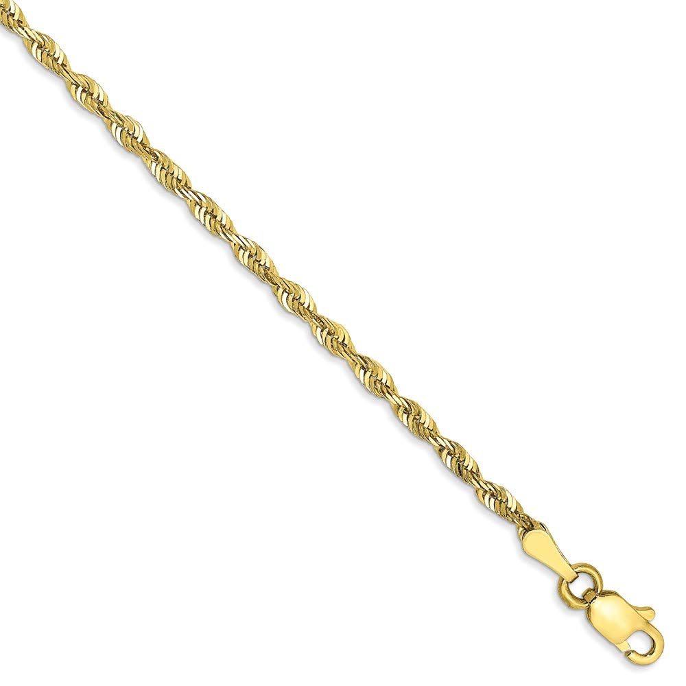 10K Yellow Gold 2.25mm Diamond-Cut Extra-Lite Rope Ankle Bracelet Chain, 9