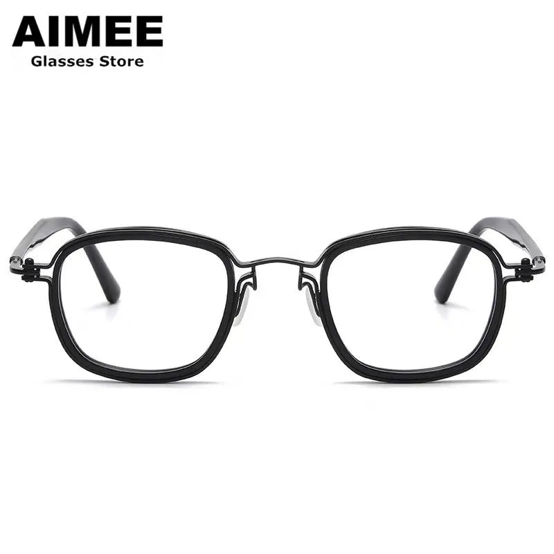 Aimee Men's Full Rim Square Titanium Acetate Eyeglasses 5863 - Lightweight Durable Frame for Work, Reading & Everyday Use