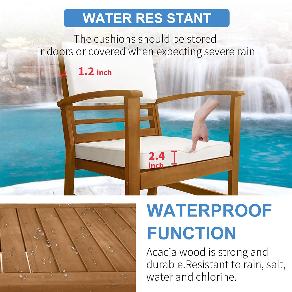 4-Piece Acacia Wood Patio Furniture Set with Cushions - Outdoor Bistro Table and Chairs for Balcony, Backyard, Poolside - Perfect for Relaxing, Entertaining & Dining Al Fresco
