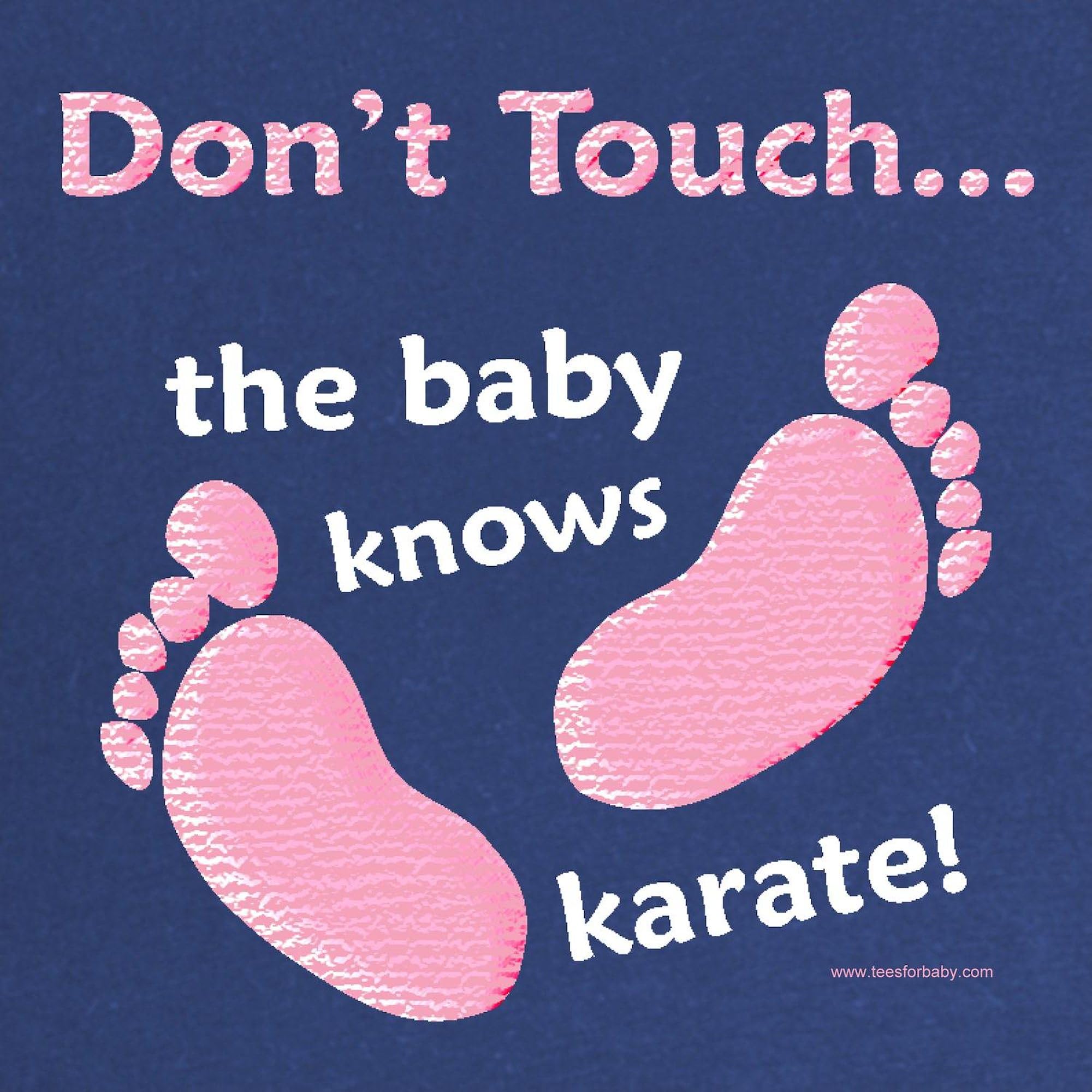 Funny Maternity T-Shirt for Women - 'Don't Touch Baby Knows Karate' Humorous Pregnancy Shirt with Ruched Sides | Perfect for Baby Showers, Pregnancy Announcements & Mom-to-Be Gifts