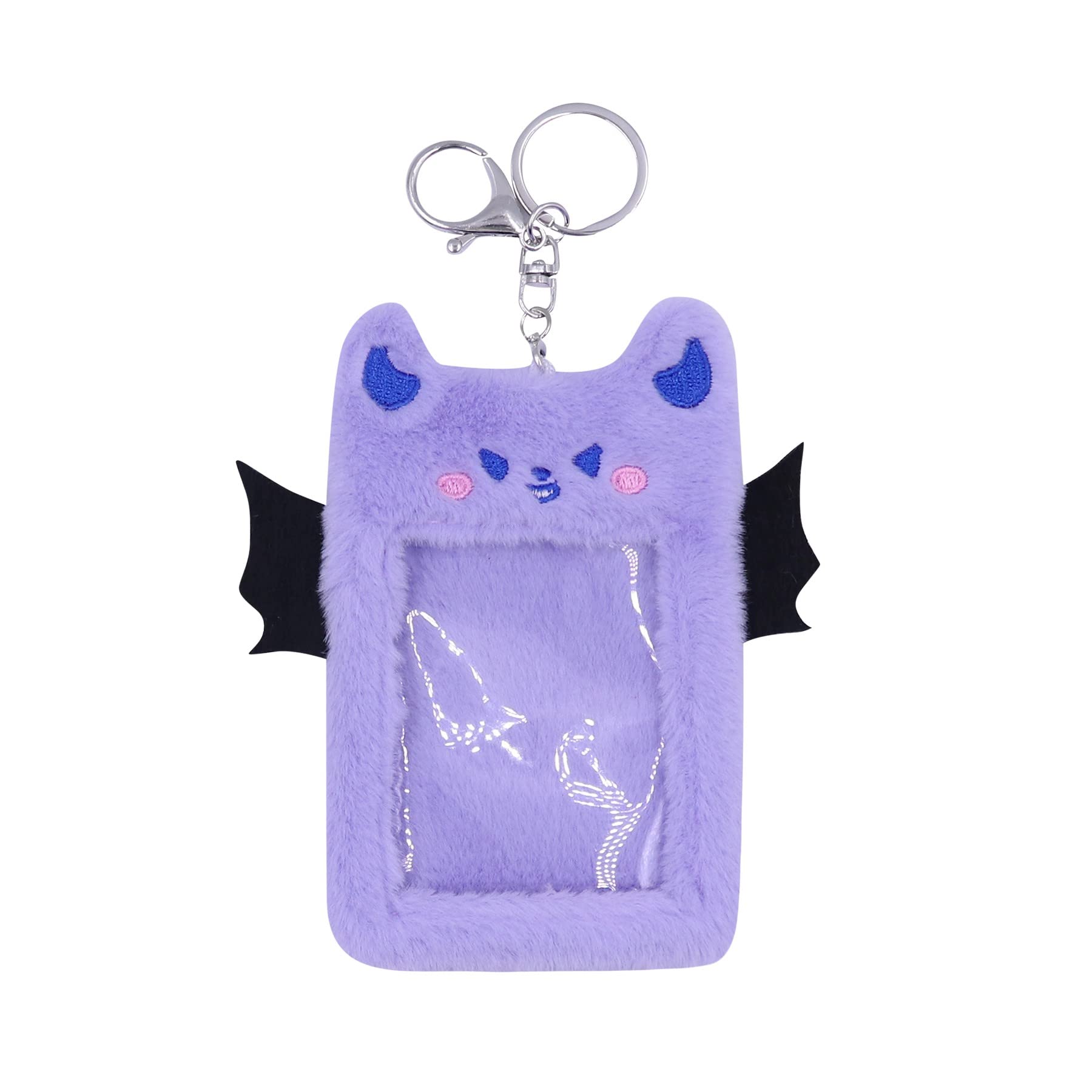 Cute Fuzzy Plush Kpop Photocard Holder with Keychain - Animal Wings Photo Sleeve for Bank ID, Credit Cards & Stationery - Perfect for Kpop Fans, Collectors & Gift Giving