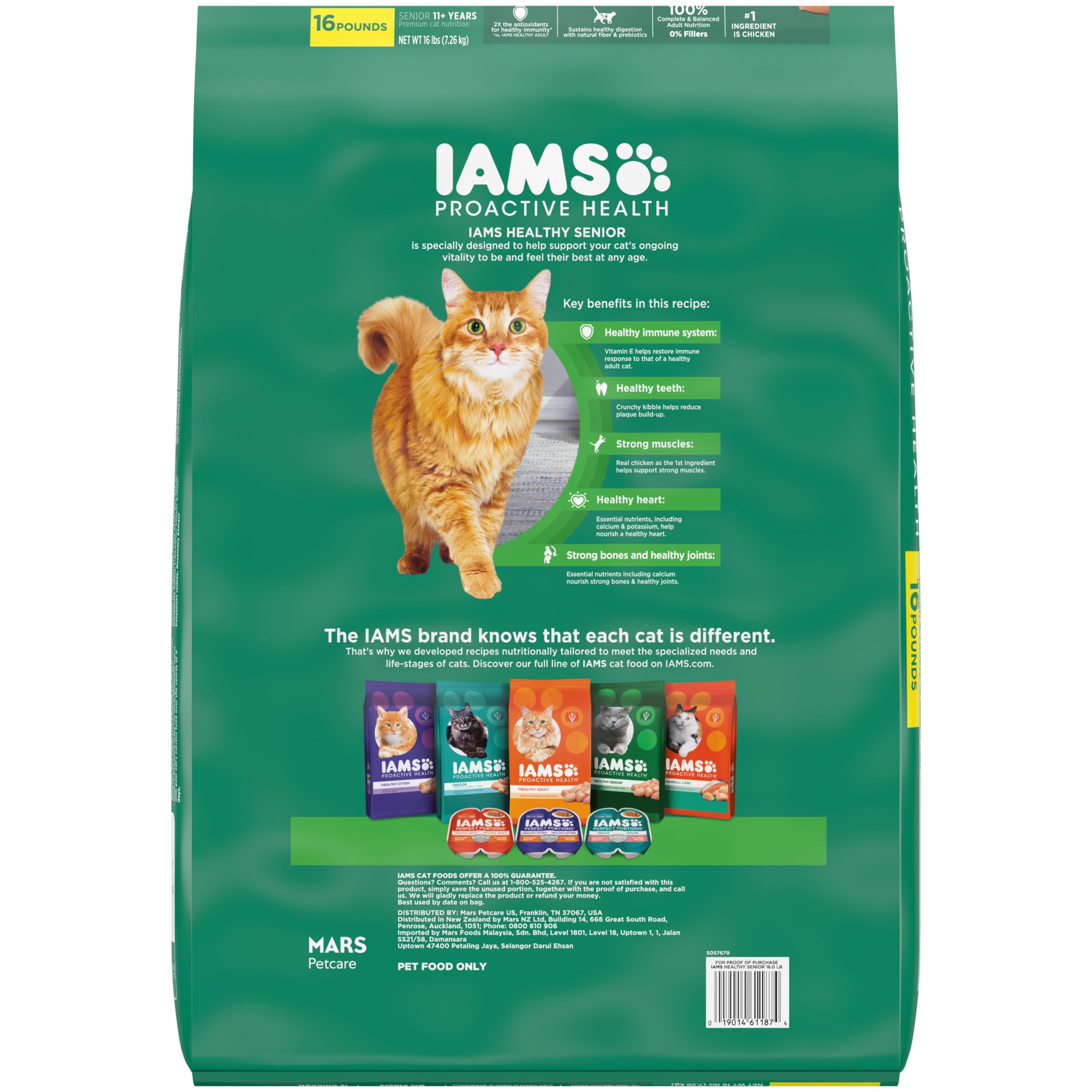 IAMS PROACTIVE HEALTH Adult Dry Cat Food for Senior Cats - Chicken Recipe, 16lb Bag | Supports Joint Health & Digestion for Aging Cats - Perfect for Indoor Senior Cats & Mature Feline Nutrition
