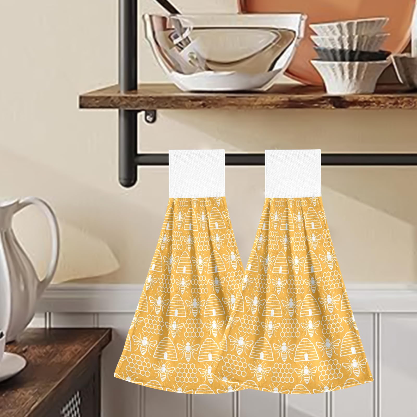2 Pack Vintage Printed Fingertip Towels with Hanging Loop - Absorbent Microfiber Hand Towels 14x18 Inches for Bathroom & Kitchen - Perfect for Hand Drying, Dish Wiping, and Decorative Home Use