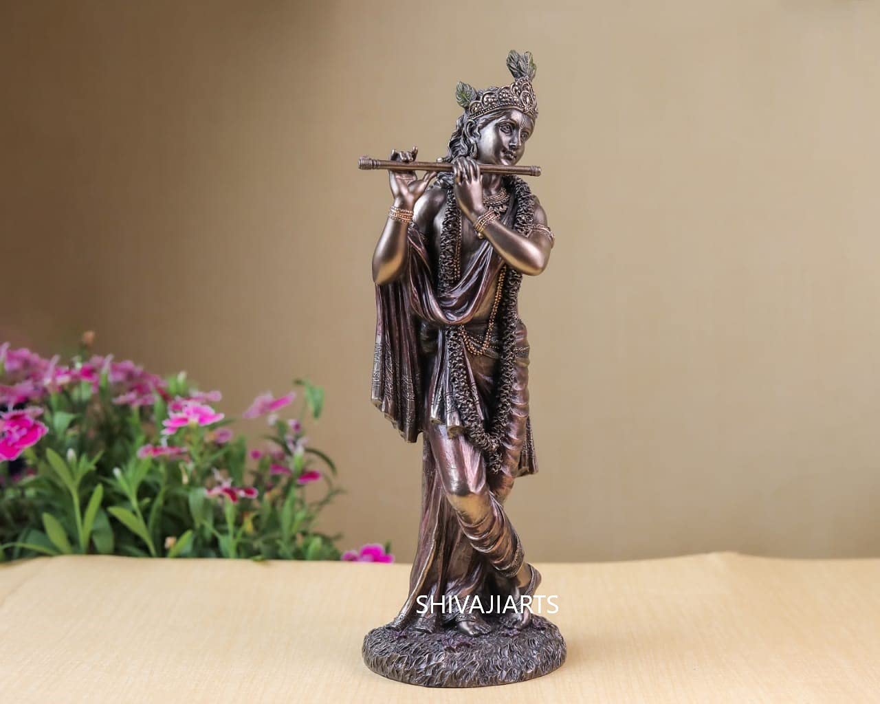 25 CM Lord Krishna Statue with Flute (Basuri) - Handcrafted Hindu Deity Murti for Home Altar, Spiritual Gifts & Meditation Decor | Perfect for Puja Room, Yoga Space & Indian Cultural Displays
