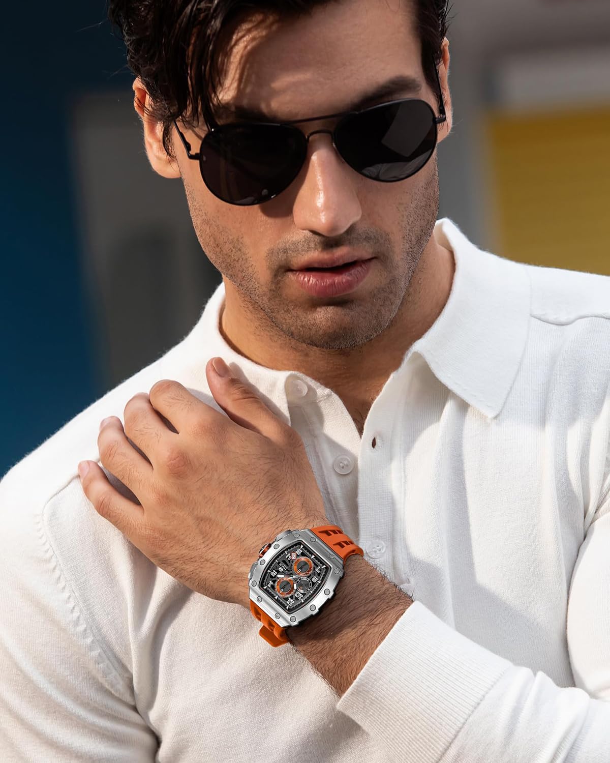 **TSAR BOMBA Luxury Men's Tonneau Watch - Waterproof 50M Analog Chronograph with Date Calendar - Business Dress & Diver Watch for Work, Formal & Casual Wear - Large Square Face Wristwatch for Men**    *(Use for business meetings, diving, daily wear & special occasions)*