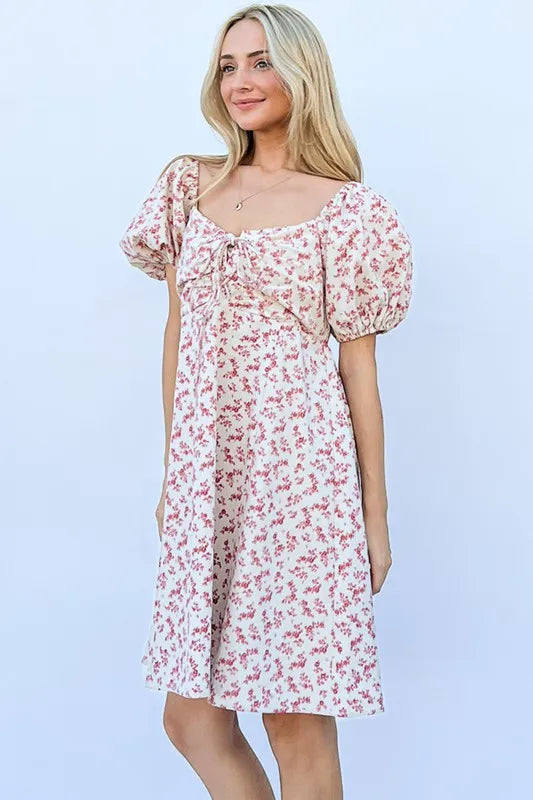 Sexy Lace Up Front Puff Sleeve Babydoll Dress for Women - Flirty Party Outfit, Date Night & Special Occasion Wear