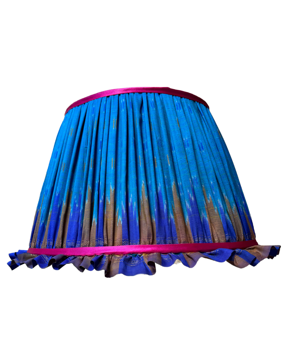 41 cm Frilly Blue & Pink Silk Sari Lampshade - Elegant Home Decor for Bedroom, Living Room & Boho Style Interior Design