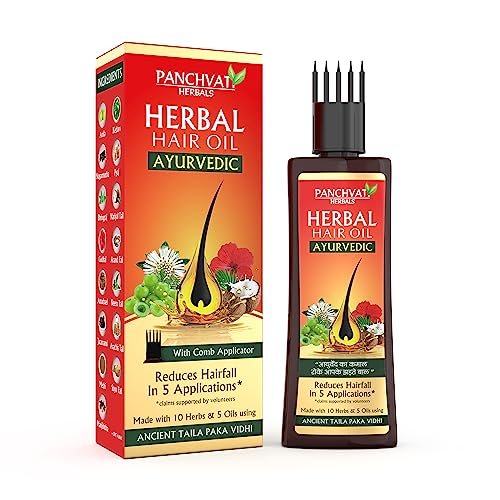 Panchvati Ayurvedic Herbal Hair Oil - 100ml with Comb Applicator | Natural Hair Growth Treatment with 10 Herbs & 5 Oils | For Dry, Damaged Hair & Scalp Care | Promotes Thicker, Longer & Healthier Hair