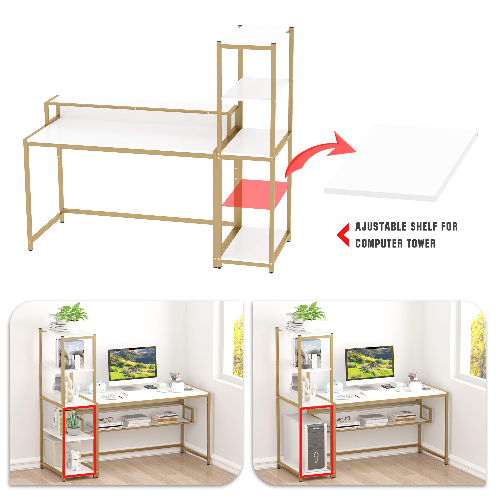 Teraves 33 Inch Computer Desk with 5 Tier Shelves - Reversible Writing Desk with Storage for Home Office, Study Table & Bookcase - Perfect for Small Spaces, Gaming Setup, and Remote Work
