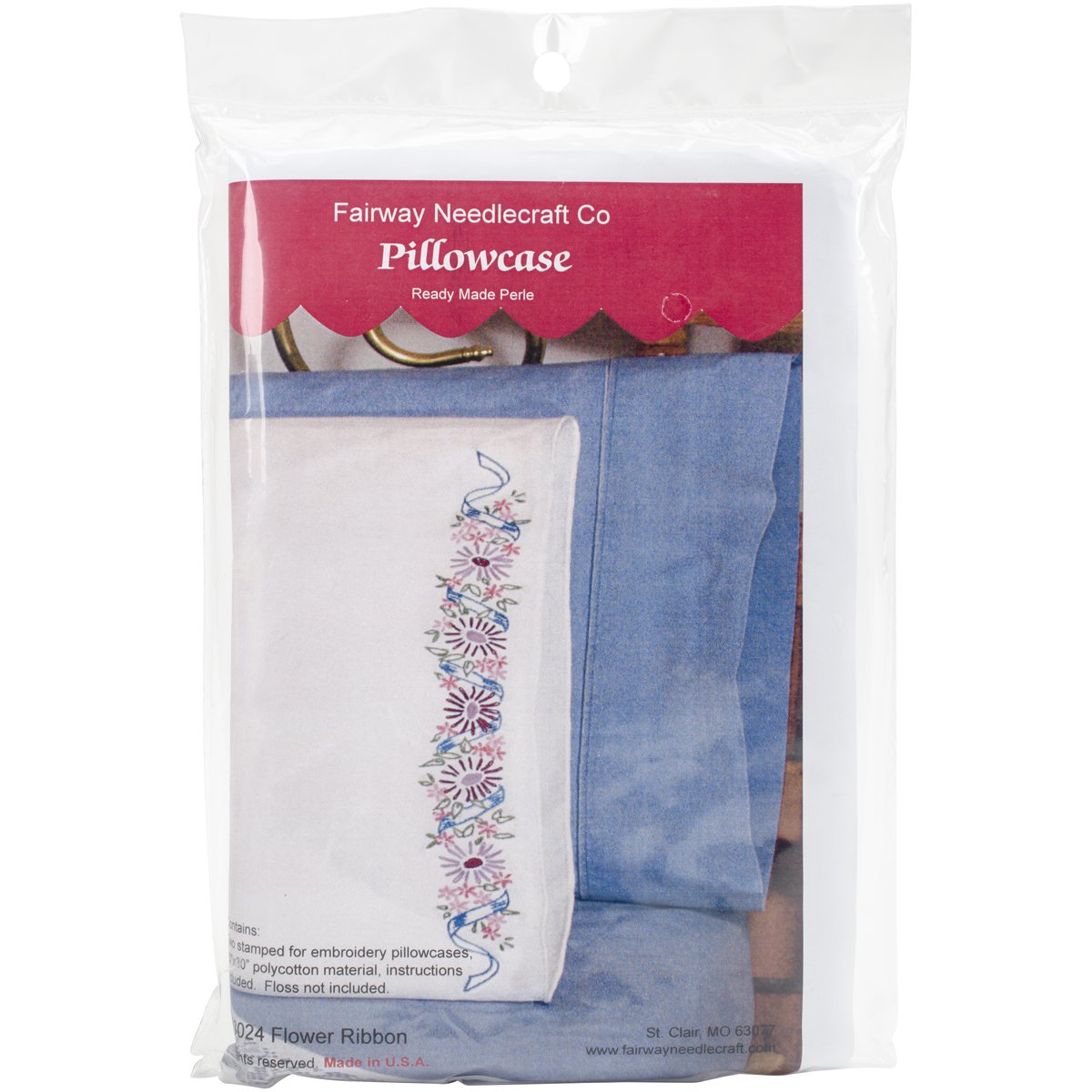 Premium Fairway Flower Ribbon Stamped Parle Edge Pillowcases (2 Pack) - 30