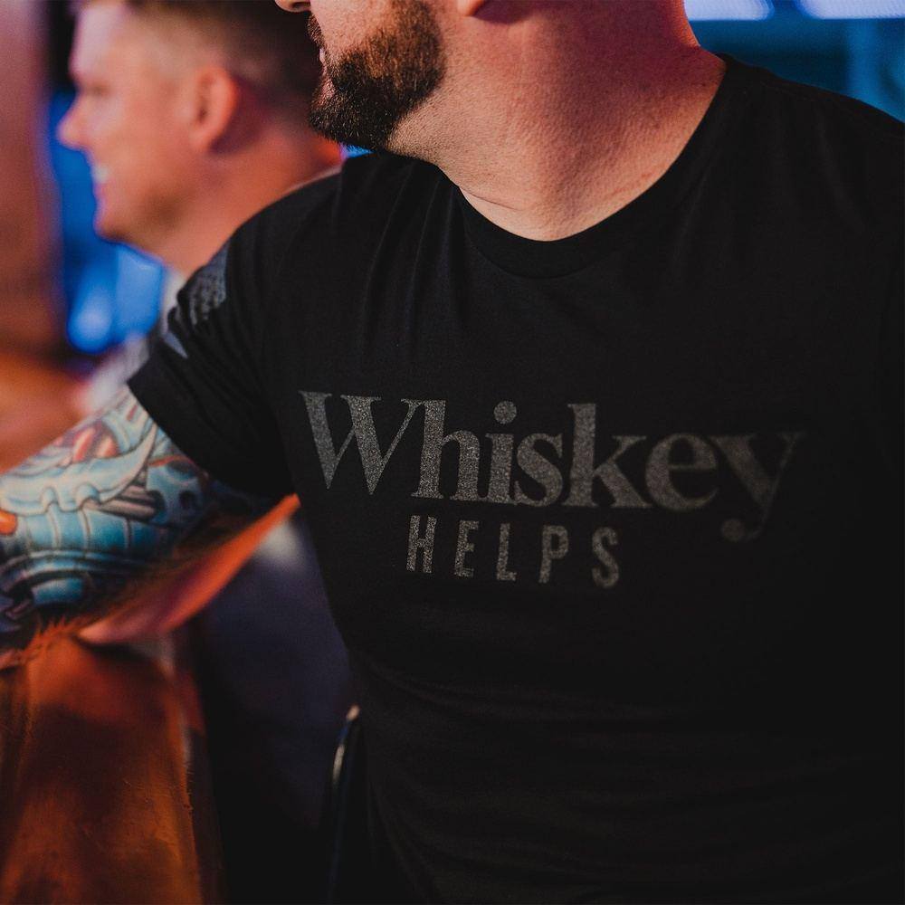 Whiskey Helps? Funny Drinking Humor T-Shirt for Men & Women - Black - Perfect for Parties, Bars, and Casual Wear