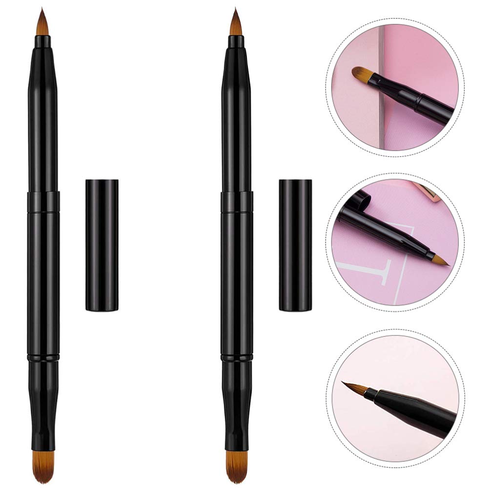 Lurrose 2pcs Double-ended Lip Brush - Retractable Lipstick & Concealer Brush for Precise Lip Liner & Gloss Application | Mini Makeup Tool with Highlight Fiber Tips | Perfect for Travel, Professional Makeup & Touch-ups