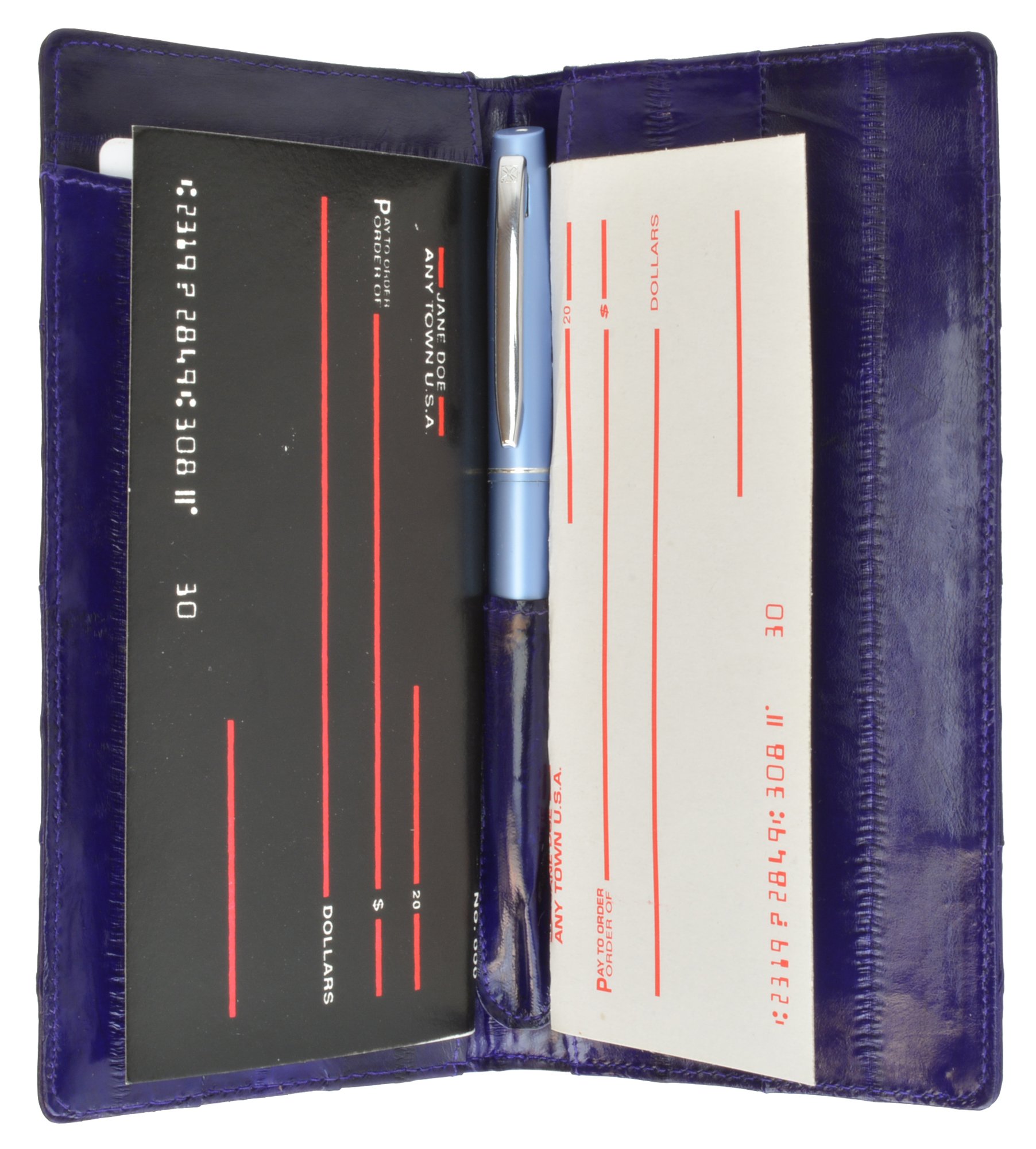 Genuine Eel Skin Leather Checkbook Cover with Credit Card Holder & ID Window - Premium Wallet Organizer for Business Professionals & Daily Use