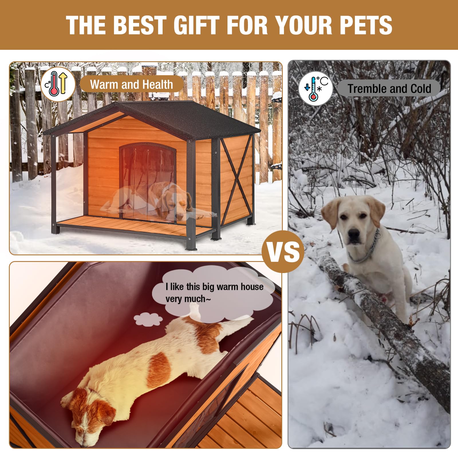 Heated Insulated Extra Large Outdoor Dog House with Liner & All-Around Iron Frame - Winter-Proof Warm Kennel for Large Dogs - Perfect for Backyard, Patio & Cold Weather Protection