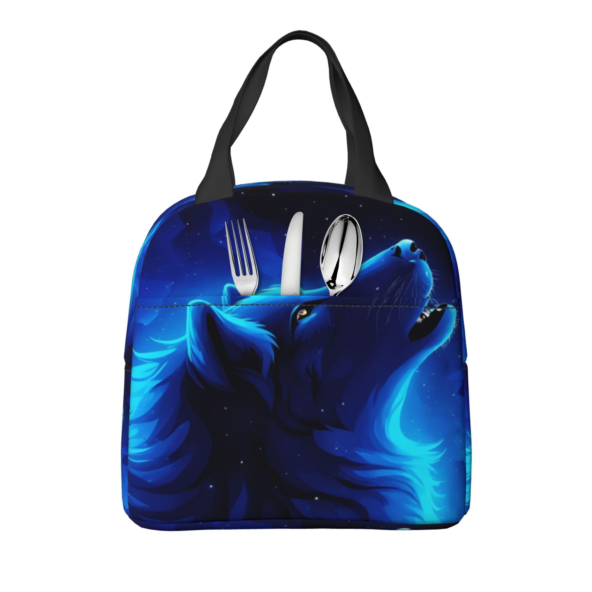 Insulated Blue Galaxy Wolf Lunch Box - Reusable Meal Bag for School, Work, Travel & Picnic | Food Container for Kids, Men & Women | BPA-Free Leakproof Snack Bag for Daily Use