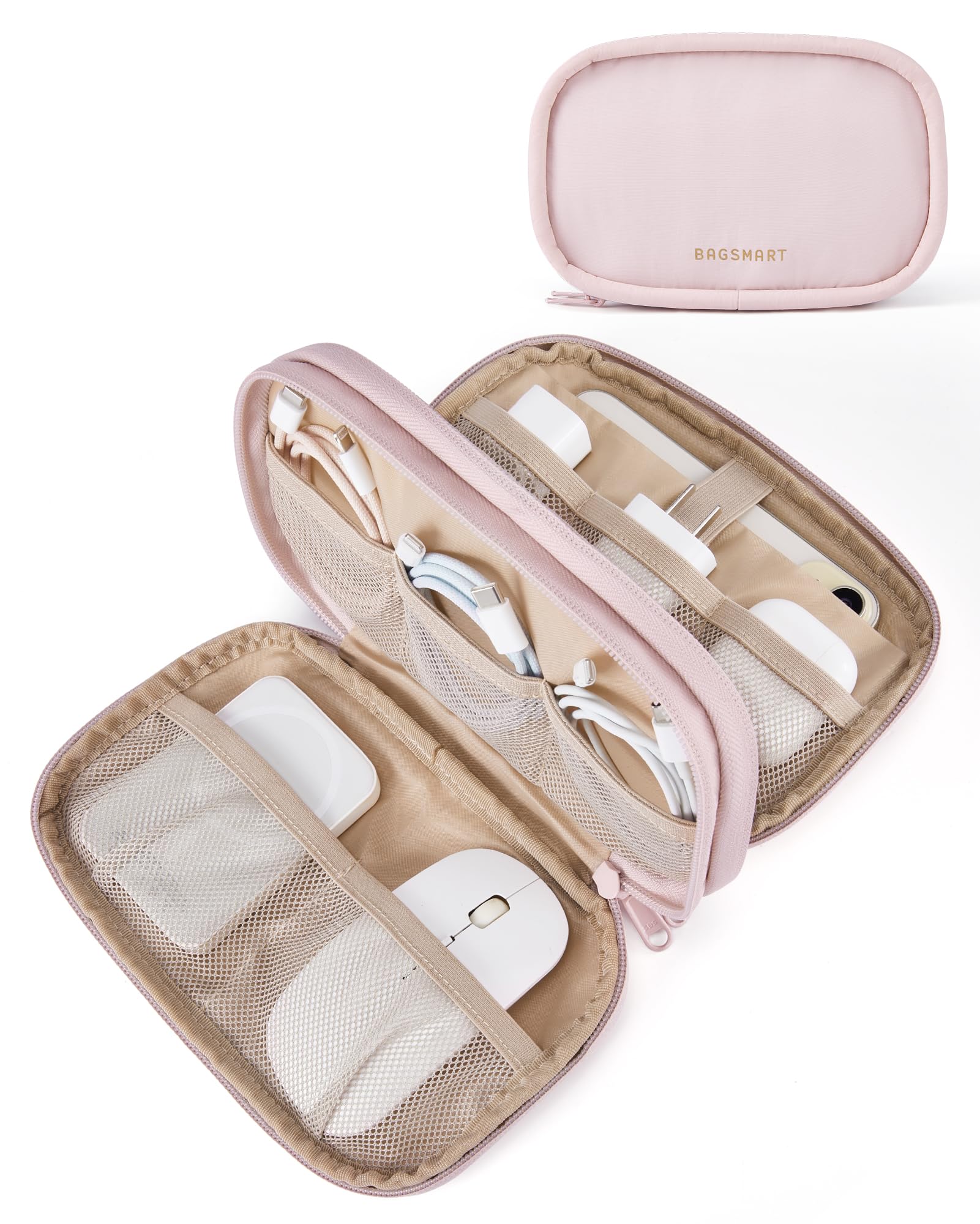 BAGSMART Pink Electronics Organizer Travel Case - Cord & Cable Organizer Pouch for Women - Perfect for Chargers, Flash Drives & Travel Essentials - Ideal for Business Trips, Vacations & Daily Commute