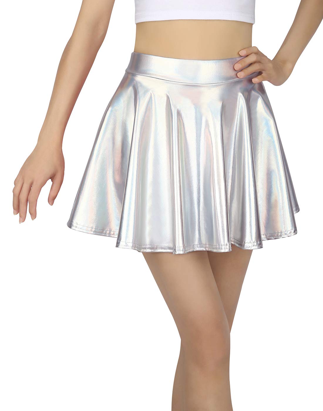 HDE Girls' Metallic Skater Skort - Shiny Holographic Dance Skirt for Cheerleading, Gymnastics & Casual Wear | Athletic Scooter Skirt with Comfort Fit