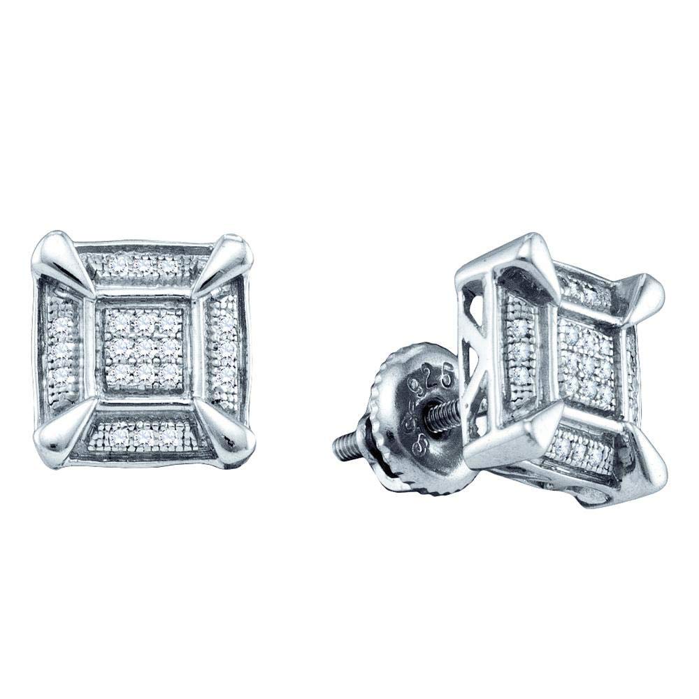 Dazzlingrock Sterling Silver Men's Round Diamond Stud Earrings - 1/8 CTW Square Cluster Design for Gifts, Weddings & Special Occasions