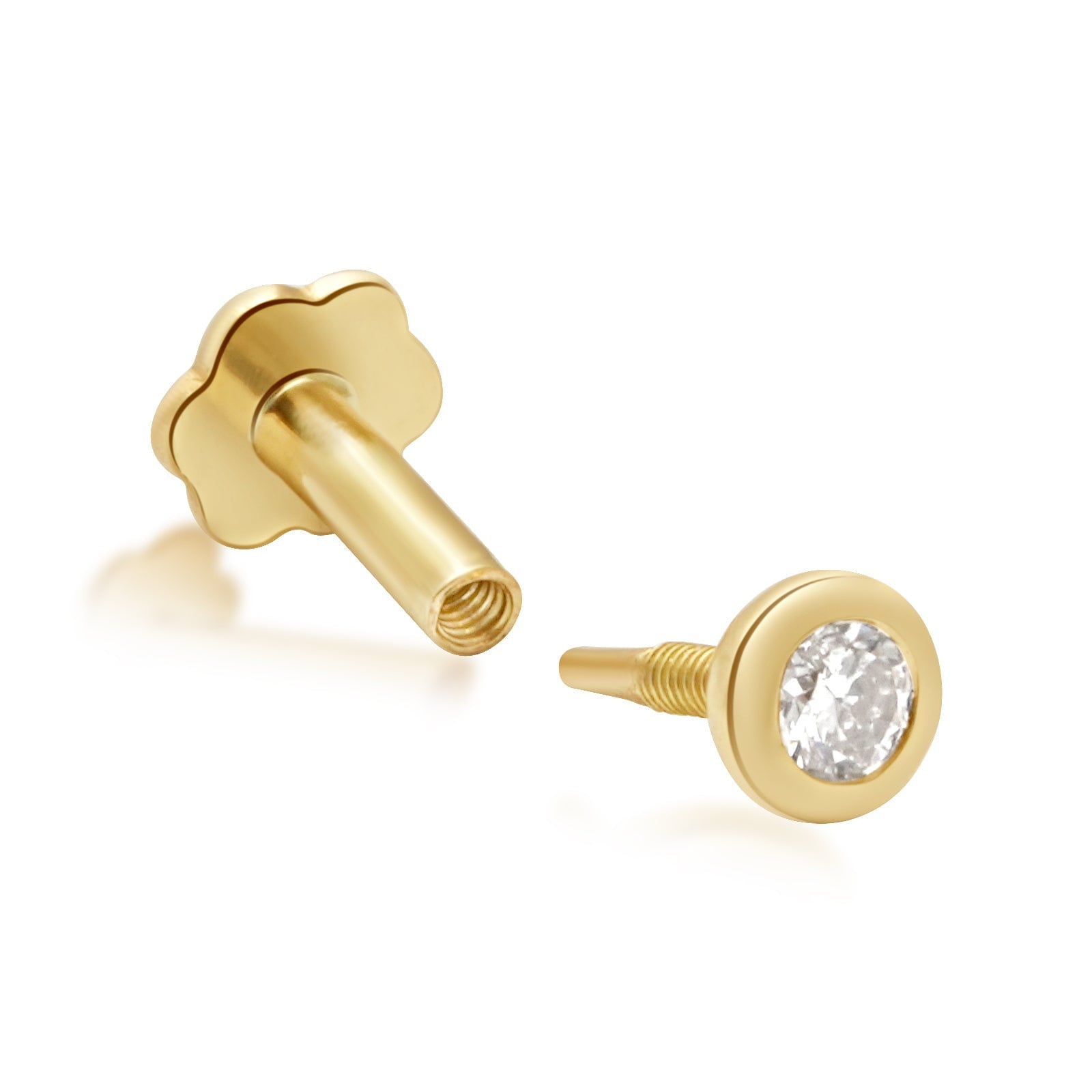 14K Yellow Gold Round Diamond Flat Back Stud Earrings - Bezel Set for Secure Wear | Perfect for Daily Use, Gifts & Special Occasions