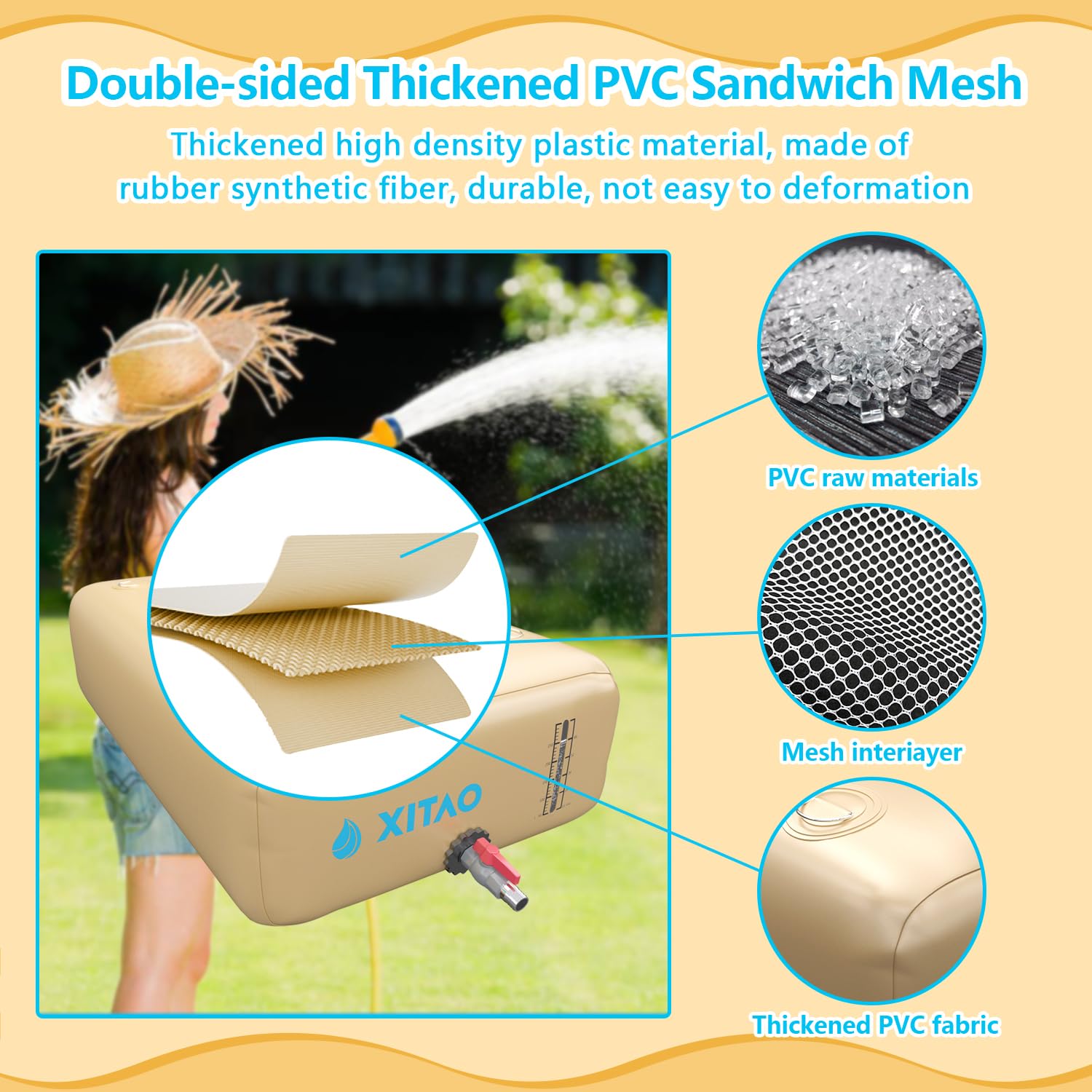 XITAO 264 Gallon (1000L) Portable Water Storage Bladder with Water Level Indicator - Large Capacity Foldable Emergency Water Tank for RV Camping, Fire Prevention, Irrigation & Outdoor Use
