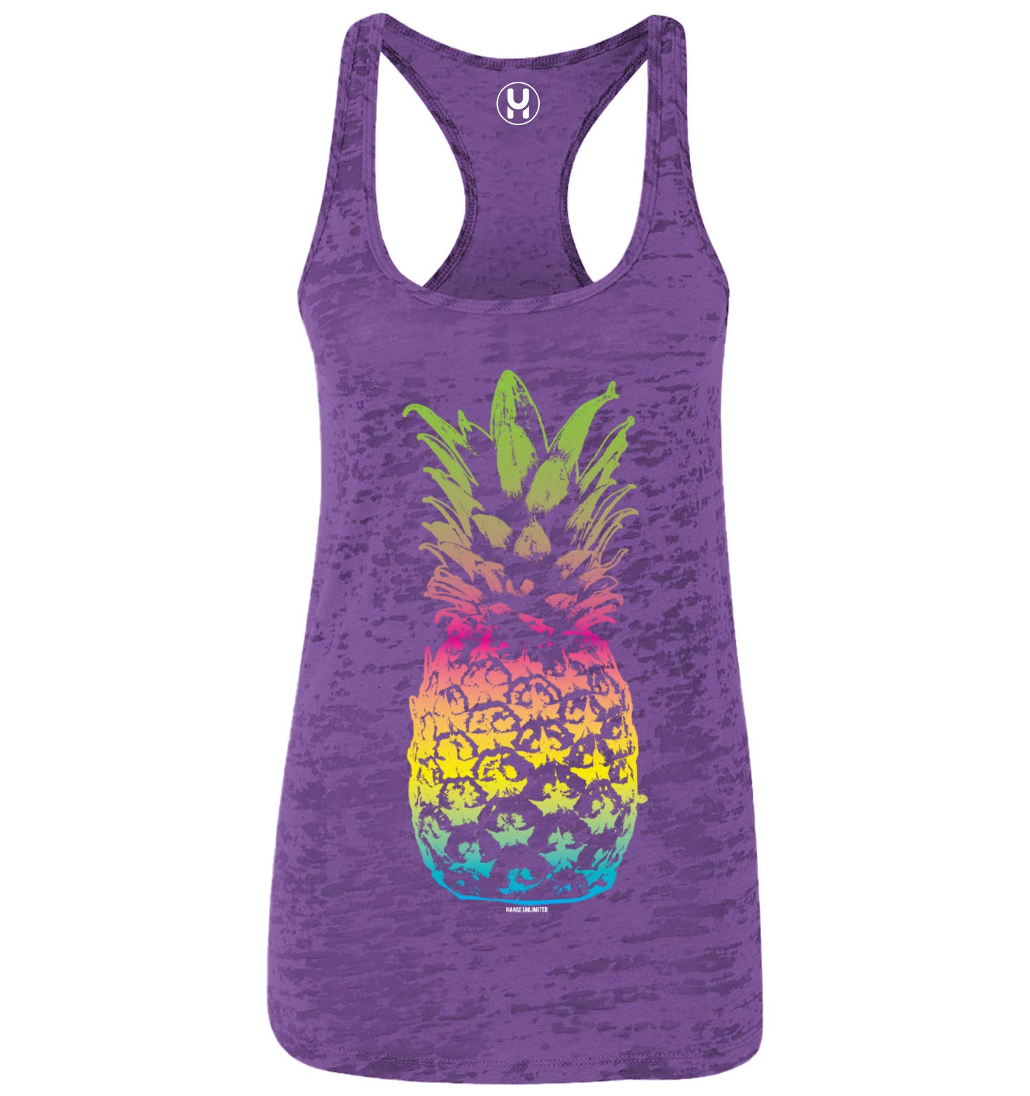 Neon Pineapple Tropical Fruit Print Racerback Tank Top for Women - Summer Beach Vacation, Pool Party & Island Getaway Outfit