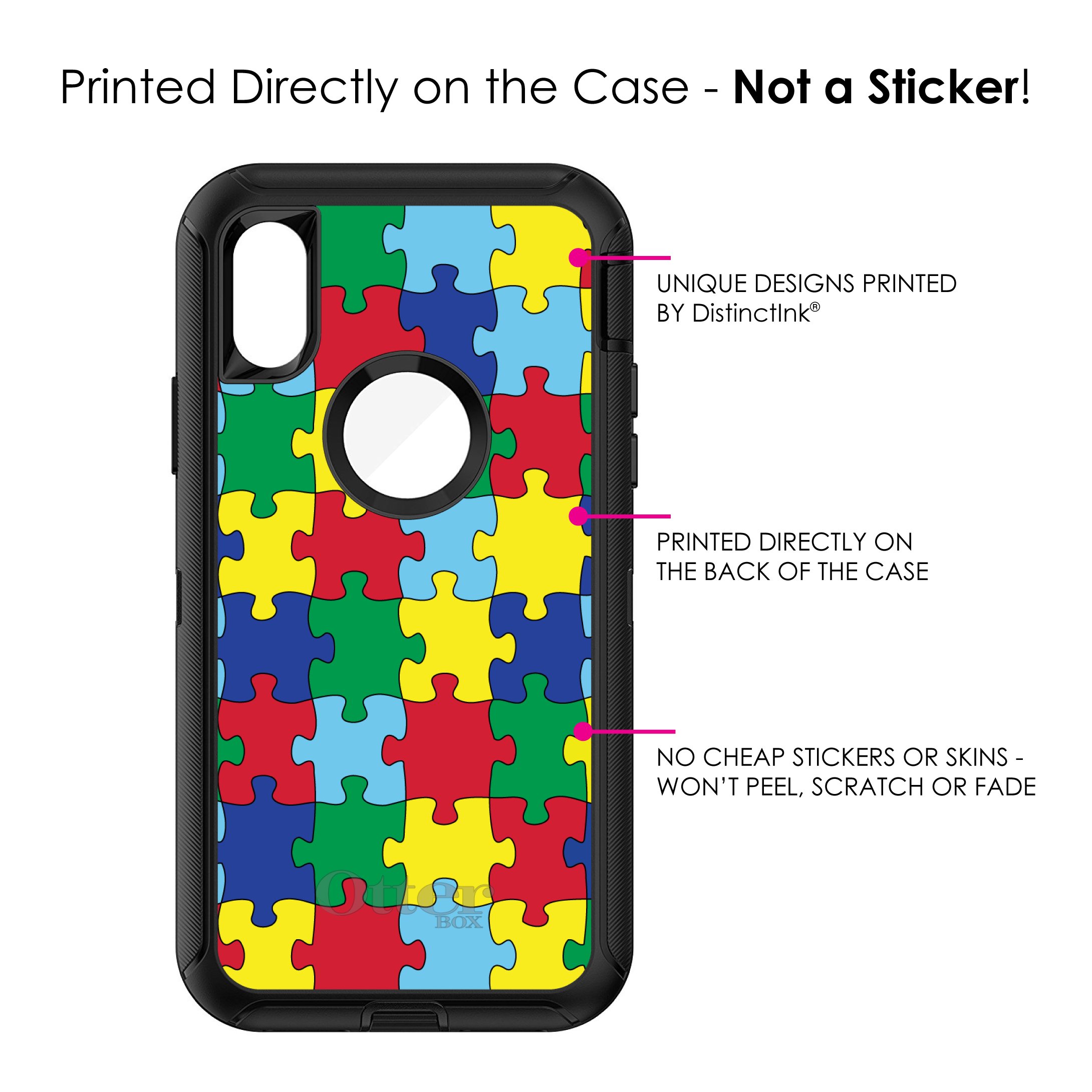 DistinctInk iPhone XR Case (6.1 Inch) - Durable Protective Cover with Puzzle Design for Autism Awareness - Compatible with OtterBox Defender - Perfect for Daily Use, Work & School