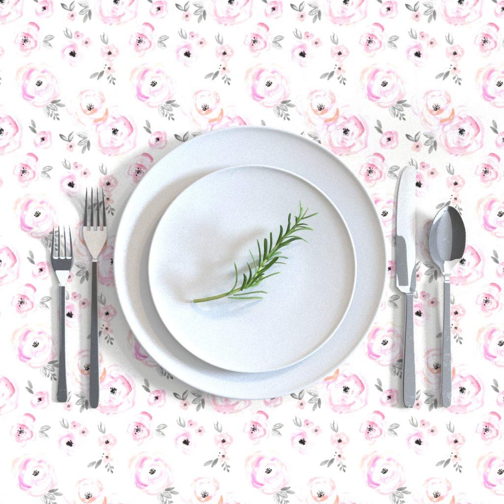 Custom Cotton Sateen Tablecloth 70x90 Inches - Small Roses Floral Watercolor Print in Blush Pastel | Spring Garden, Baby Nursery, Boho Chic Decor | Perfect for Dining Tables, Wedding Receptions & Home Decor