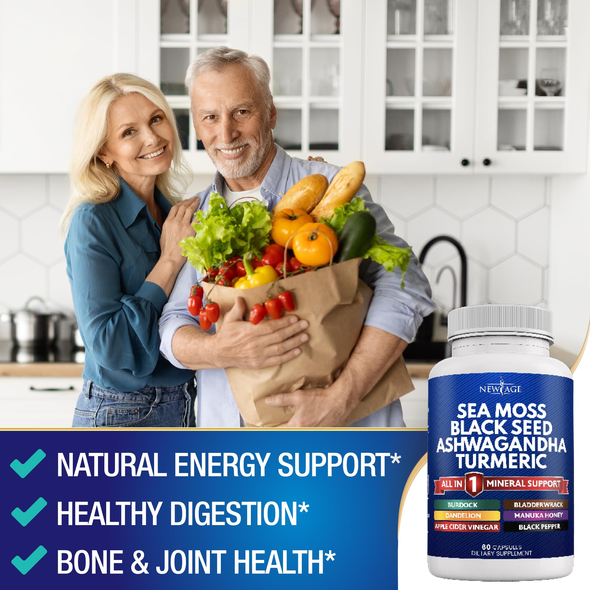 Organic Silica Sea Moss Supplement with Black Seed Oil, Ashwagandha & Turmeric - Immune Support, Joint Health & Detox - Gluten Free, Vegan - Perfect for Smoothies, Teas & Wellness Routines