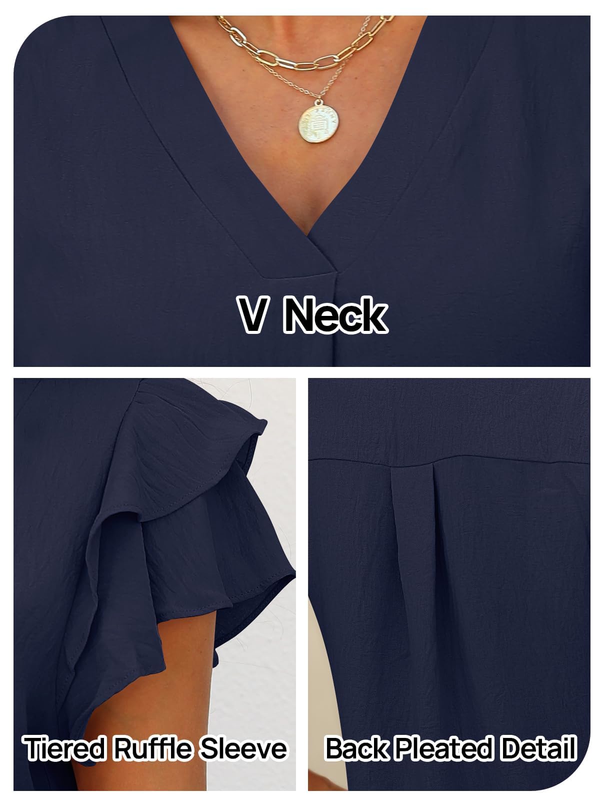 MEROKEETY Women's 2025 Summer V-Neck Ruffle Blouse - Short Sleeve Office Shirt, Business Casual Top for Work & Everyday Wear | Perfect for Office, Dates & Summer Outings