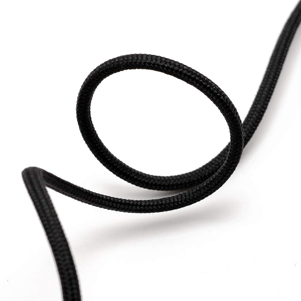 5-Yards 3mm Black Round Braided Cord - Premium Shoelaces Replacement, Drawstring for Bags & Hoodies, DIY Craft Supplies for Jewelry Making, Sewing Projects & Home Decor