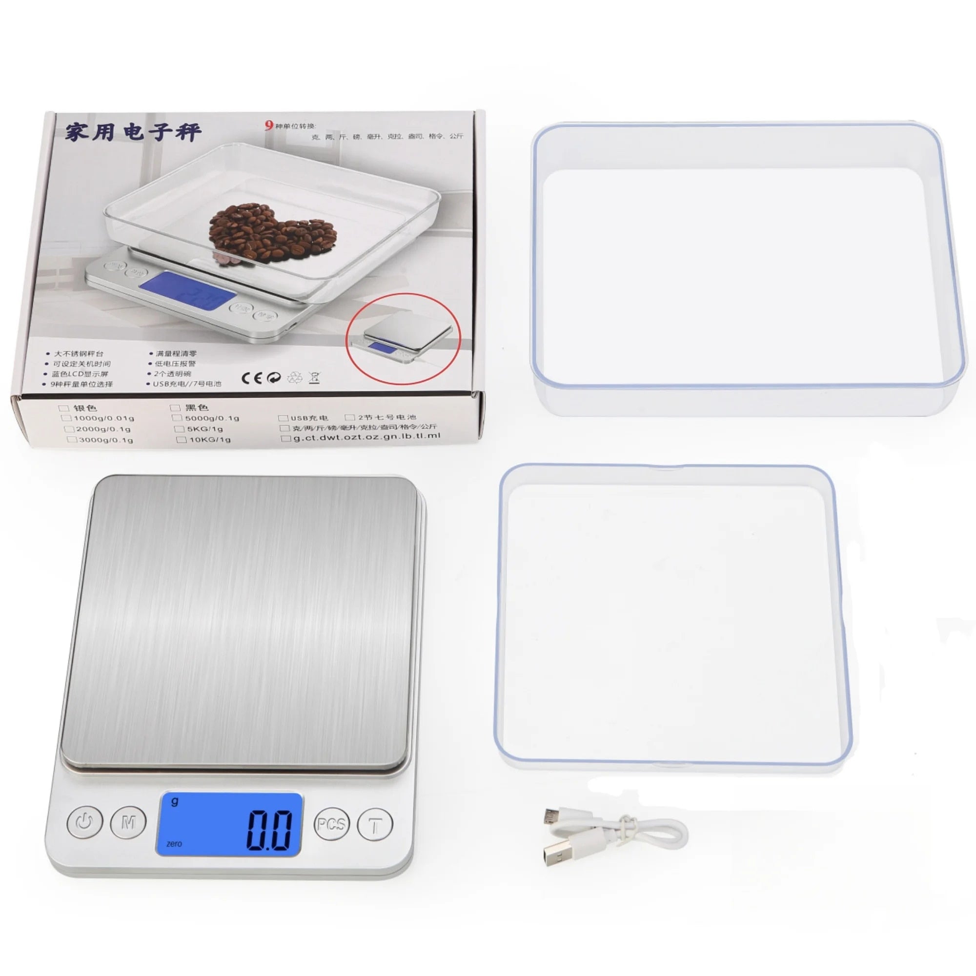ANYCO Anygleam Rechargeable Stainless Steel Digital Kitchen Scale - 10kg/22lb Capacity, Precise Weight Measurement for Cooking, Baking, and Portion Control - Silver (Ideal for Home & Professional Use)