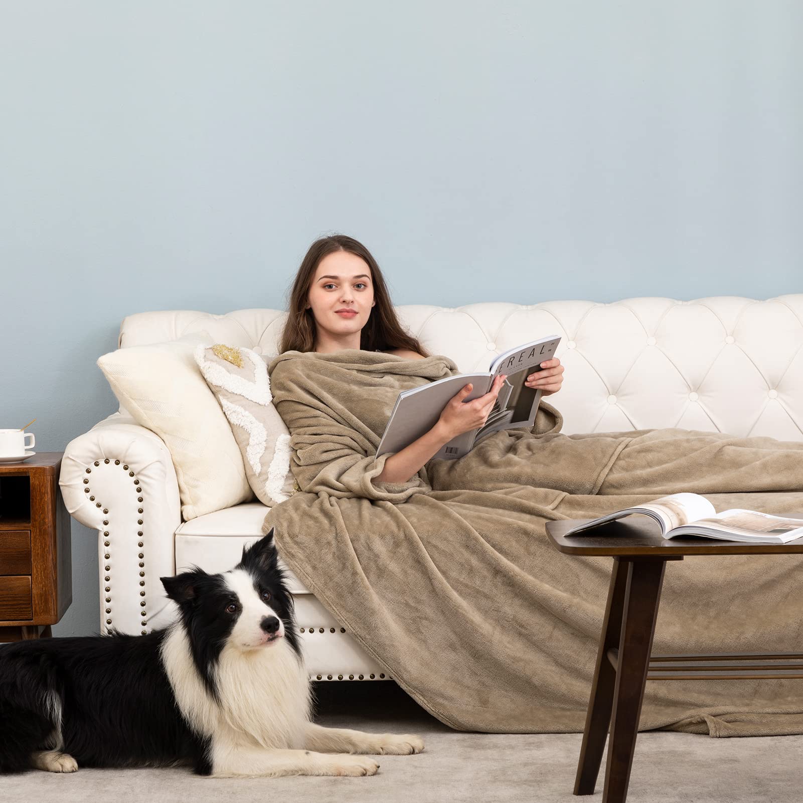 HBselect Wearable Flannel Blanket with Sleeves - Lightweight & Warm Sofa Blanket for Adults - Perfect for TV Watching, Lounging & Cozy Home Use - Great Gift Idea