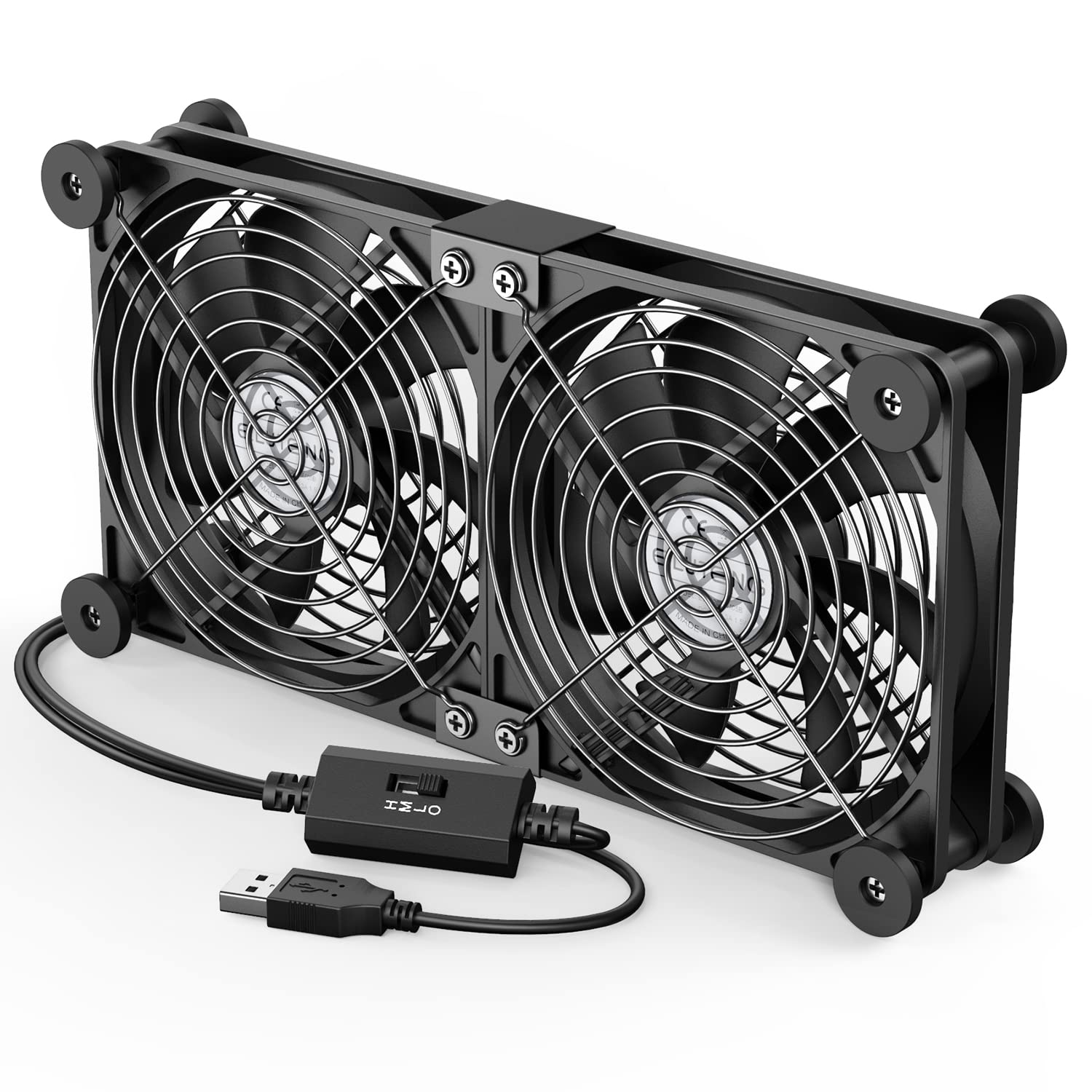 ELUTENG Dual USB 120mm High-Speed Computer Cooling Fan with Adjustable 5V USB Port, 12cm Heatsink for Laptop, Receiver, DVR, PlayStation, Xbox, Desk, and Cabinet Cooling - Perfect for Gaming and Home Office Use