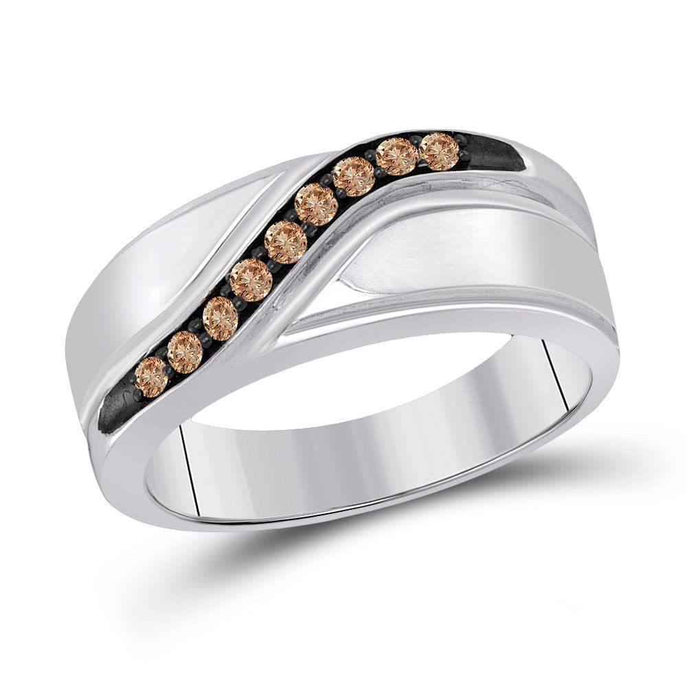 1/4 CTTW Sterling Silver Men's Round Brown Diamond Wedding Band Ring - Perfect for Engagements, Anniversaries & Special Occasions