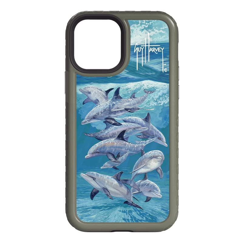 Guy Harvey Bottlenose Dolphins Fortitude Series Cell Phone Case for iPhone 12/12 Pro - Olive Drab Green | Shockproof Protective Cover | As Seen on Shark Tank | Perfect for Outdoor Adventures & Water Activities