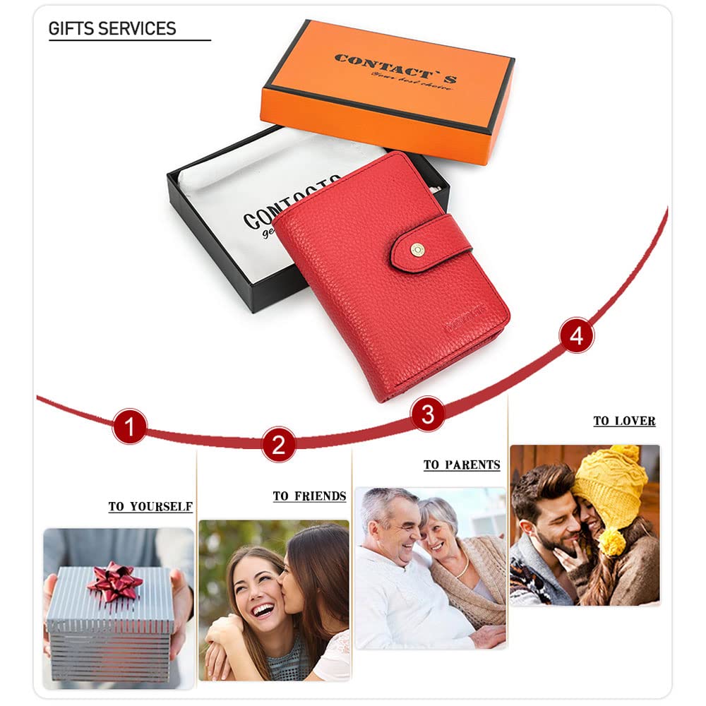 Women's RFID Blocking Leather Kiss Lock Wallet with Photo Window - Small Bifold Coin Purse & Card Holder for Everyday Use (Red) | Perfect for Travel, Shopping, and Gift Giving