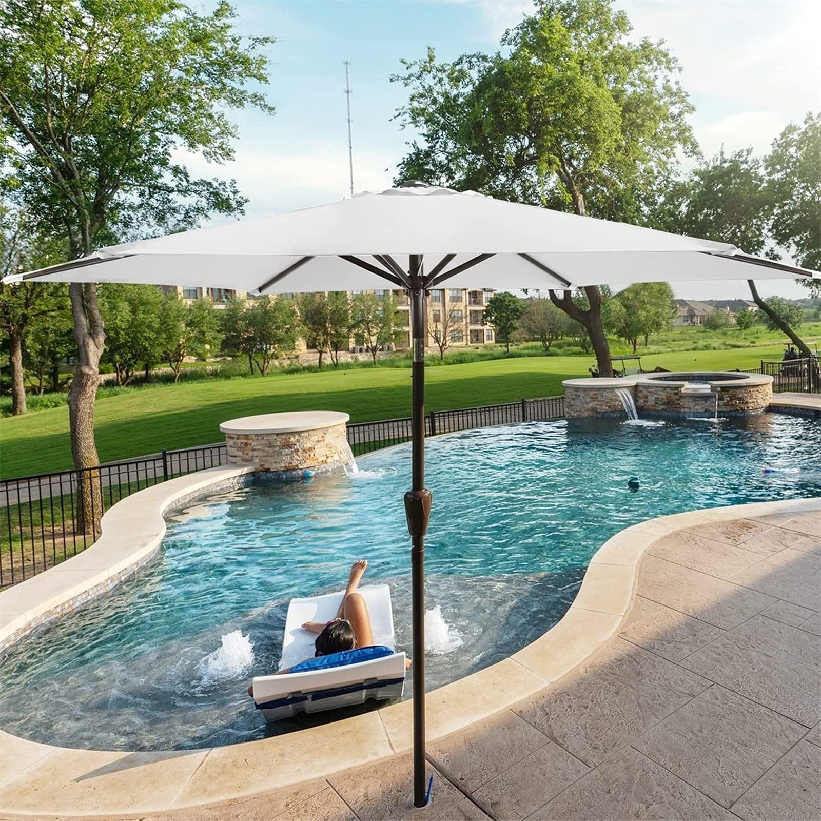 7.5ft Outdoor Patio Umbrella with Push Button Tilt & Crank - Heavy Duty Market Umbrella for Backyard, Poolside, and Beach Use