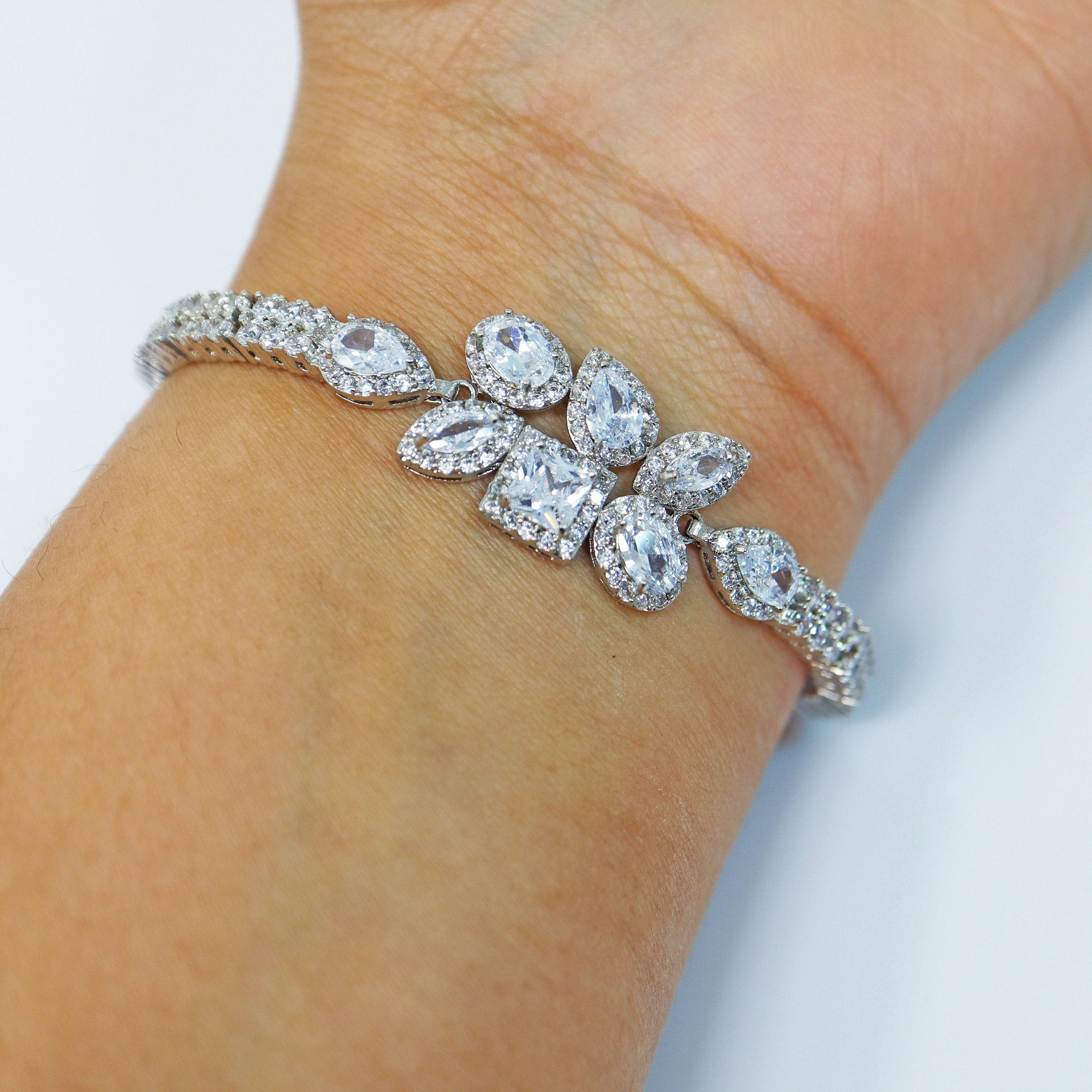 Elegant CZ Floral Diamond Bracelet for Women - Wedding, Bridesmaid Gift, Bride Jewelry - Perfect for Bridal Party, Anniversary & Special Occasions