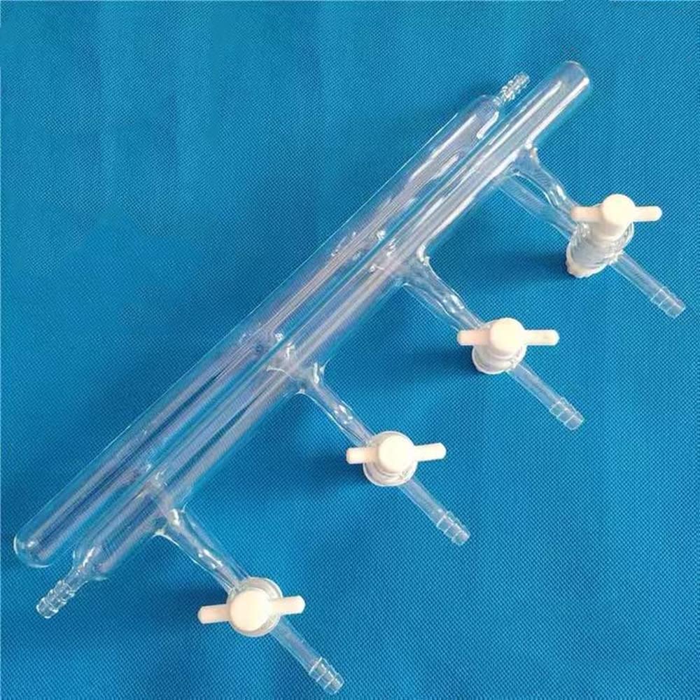 Lab Glass Double Manifold Vacuum Gas Distributor - Schlenk Line System with PTFE Stopcocks for Chemistry Labs & Research Experiments
